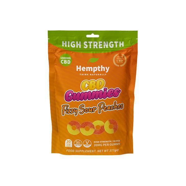 Hempthy 1000mg CBD Fizzy Sour Peach Rings Gummies - 50 Pieces - remedykartelcbd1stop