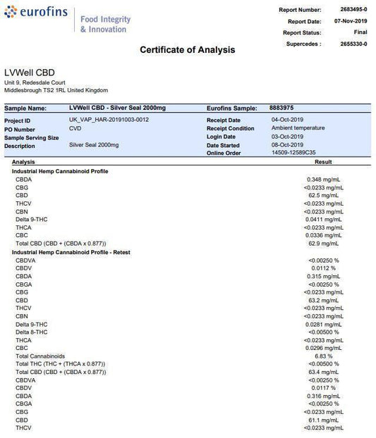LVWell CBD Silver Seal 2000mg 30ml Hemp Seed Oil - remedykartelcbd1stop