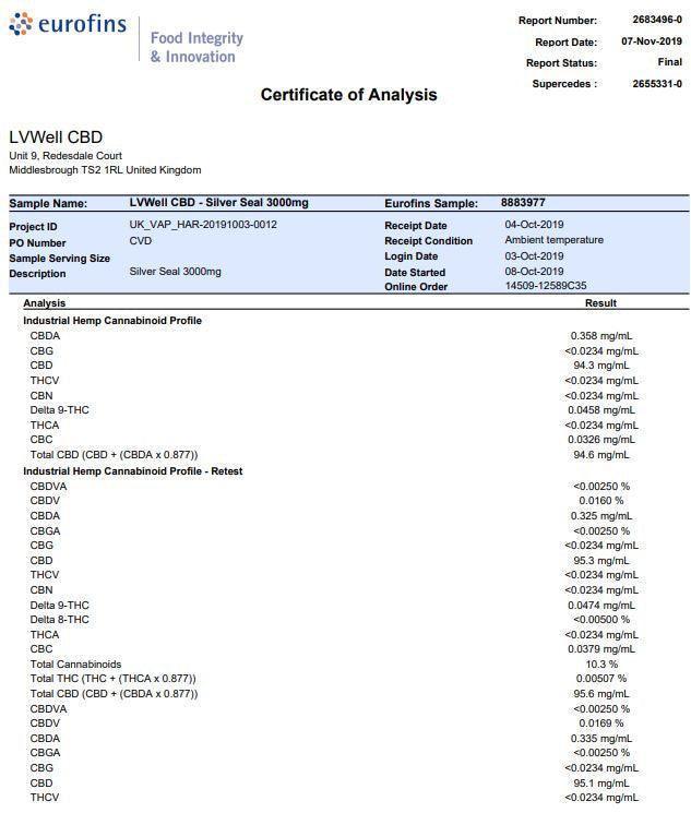 LVWell CBD Silver Seal 3000mg 30ml Hemp Seed Oil - remedykartelcbd1stop