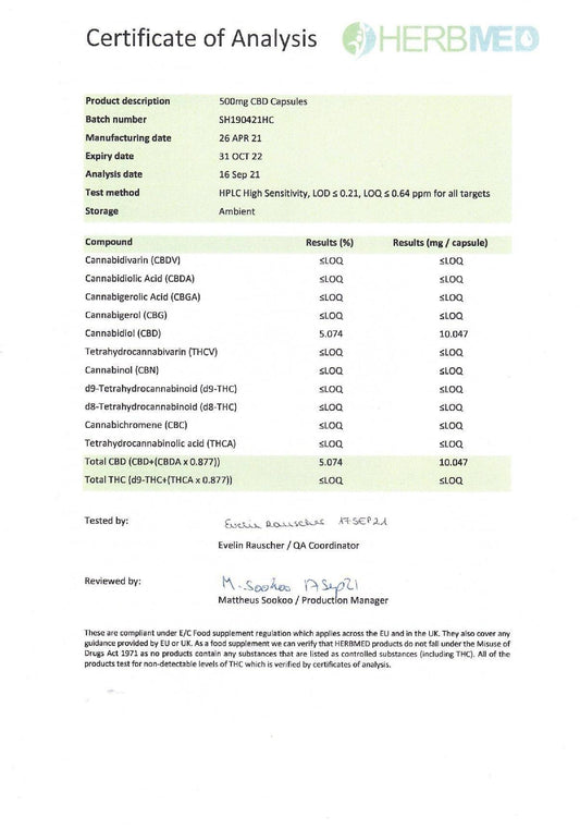 Herbmed 500mg CBD Capsules - 50 Caps - remedykartelcbd1stop