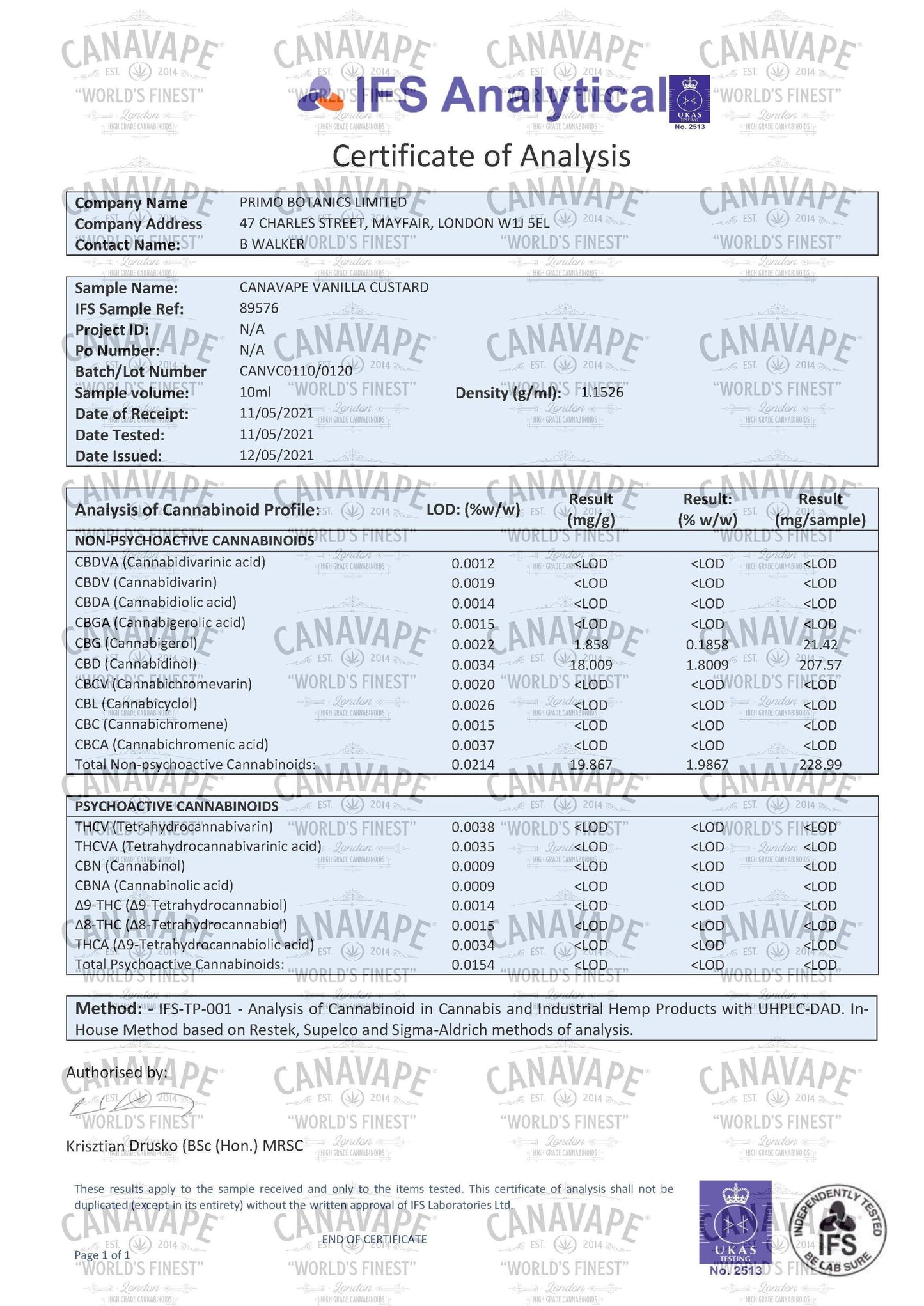 Canavape® 200mg CBD 20mg CBG 10ml E-liquid (50VG/50PG) - remedykartelcbd1stop