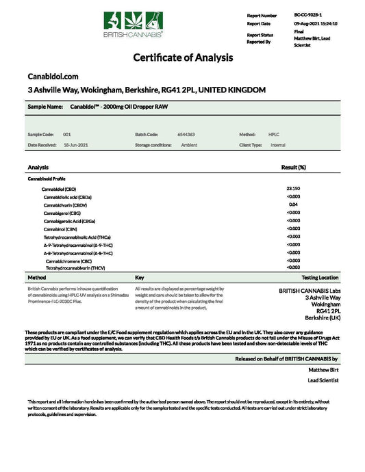 CBD by British Cannabis 2000mg CBD Raw Cannabis Oil - 10ml - remedykartelcbd1stop