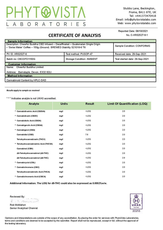 Cheerful Buddha 100mg CBD Infused Decaf Coffee - 100g - remedykartelcbd1stop