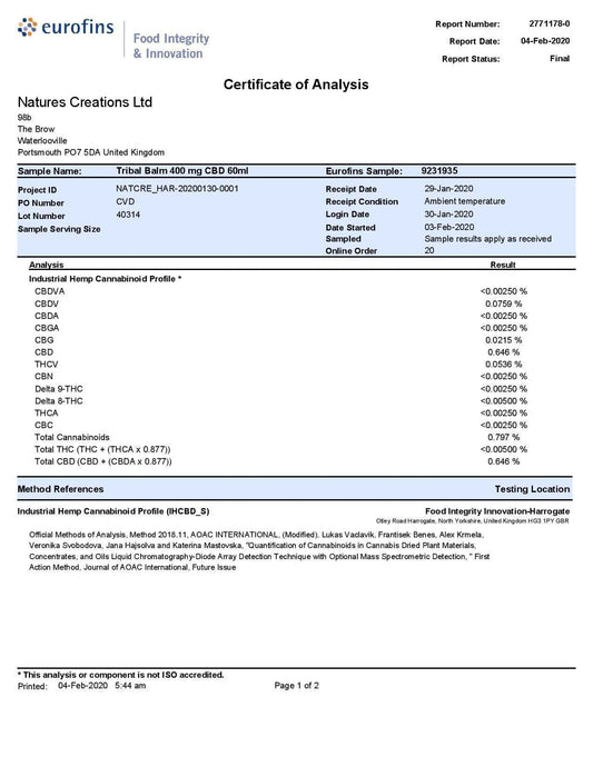 Huna Labs 400mg CBD 60ml Tribal Balm - remedykartelcbd1stop