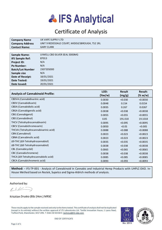 LVWell CBD Silver Seal 5000mg CBD 30ml Hemp Seed Oil - remedykartelcbd1stop