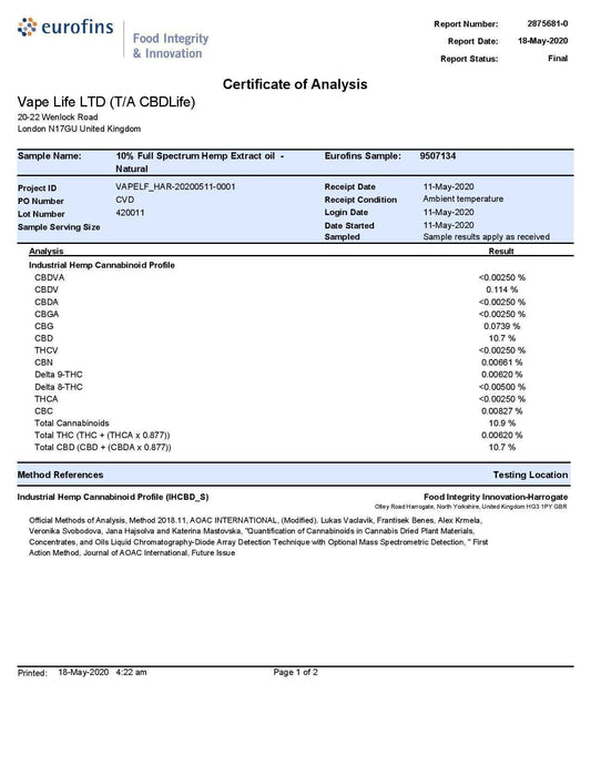 CBDLife 1000mg CBD Refined Hemp Extract Oil 10ml - remedykartelcbd1stop