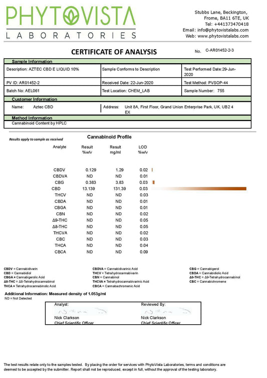Aztec CBD 1000mg CBD Vaping Liquid 10ml (50PG/50VG) - remedykartelcbd1stop