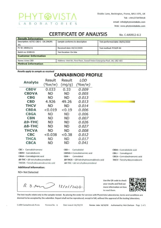 Aztec CBD Full Spectrum Hemp Oil 300mg CBD 10ml - remedykartelcbd1stop