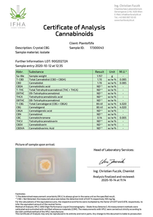 Plant Of Life 1000mg CBG Crystal Powder 90% CBG - remedykartelcbd1stop
