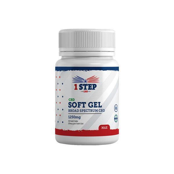 1 Step CBD 1250mg Max Broad Spectrum CBD Soft Gel Capsules - 50 Caps (BUY 1 GET 1 FREE) - remedykartelcbd1stop