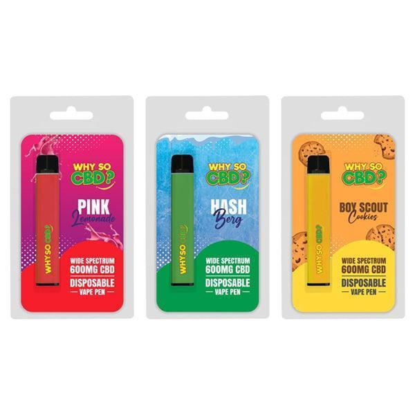 Why So CBD? 600mg Wide Spectrum CBD Disposable Vape Pen - 12 Flavours - remedykartelcbd1stop
