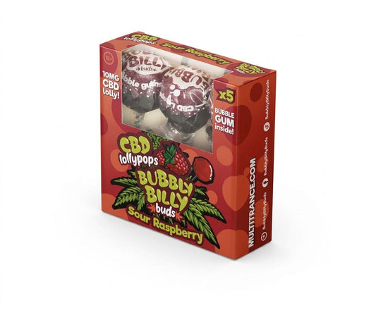 Multitrance Bubbly Billy Buds CBD Lollipops - Sour Raspberry (5 Pack Gift Box)