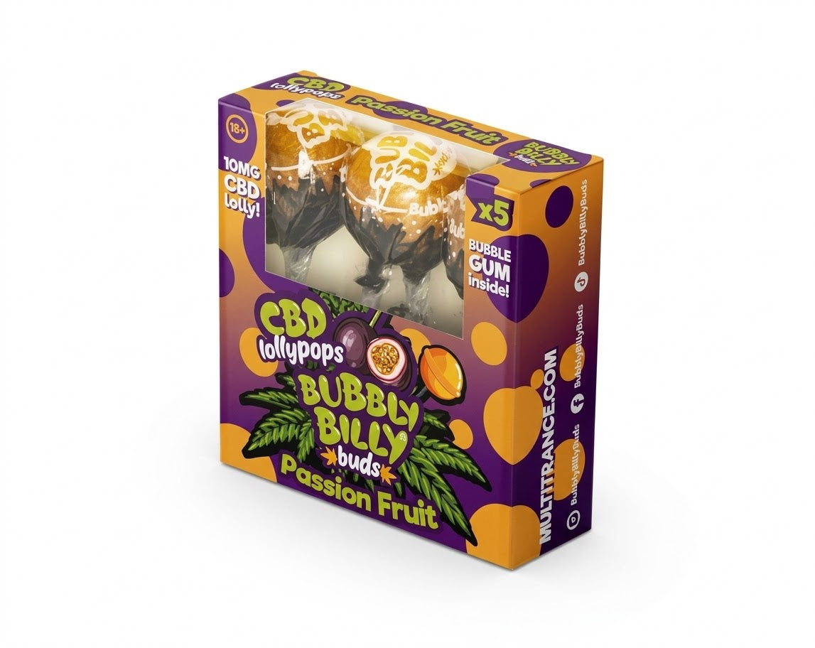 Multitrance Bubbly Billy Buds CBD Lollipops - Passion Fruit (5 Pack Gift Box)