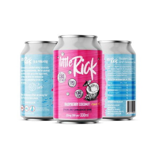 12 x Little Rick 32mg CBD (+CBG) Sparkling 330ml Raspberry Coconut Drink - remedykartelcbd1stop