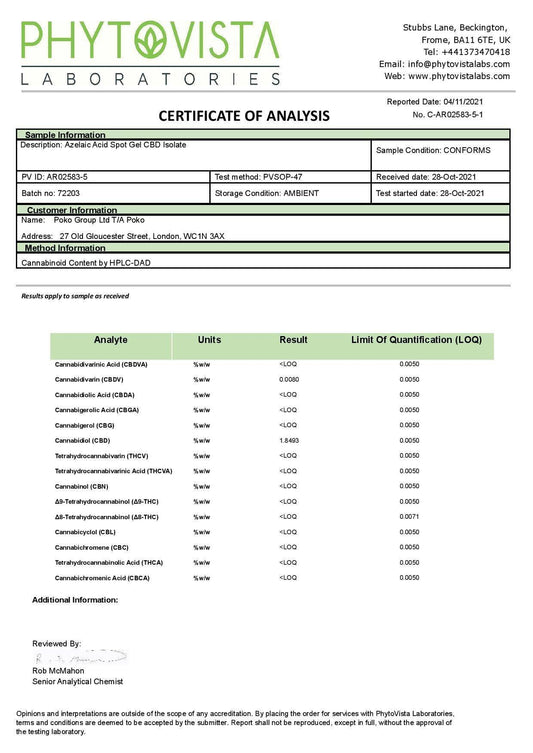 Poko 500mg CBD Azelaic Acid Spot Gel - 30ml - remedykartelcbd1stop