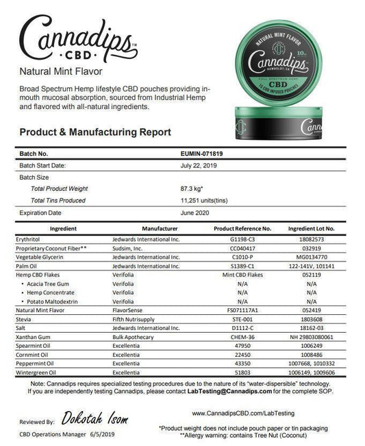 Cannadips 150mg CBD Snus Pouches - Natural Mint - remedykartelcbd1stop