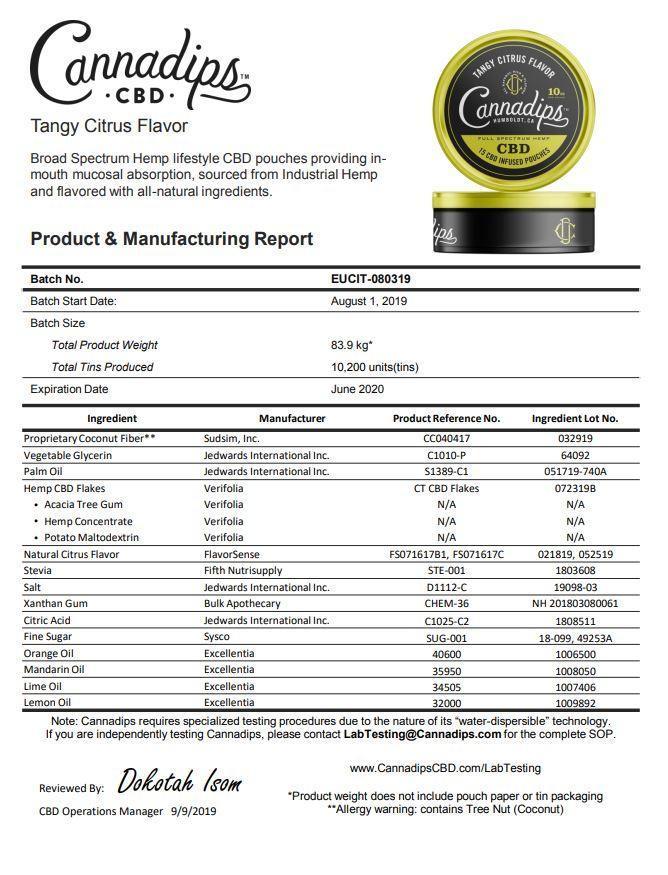 Cannadips 150mg CBD Snus Pouches - Tangy Citrus - remedykartelcbd1stop