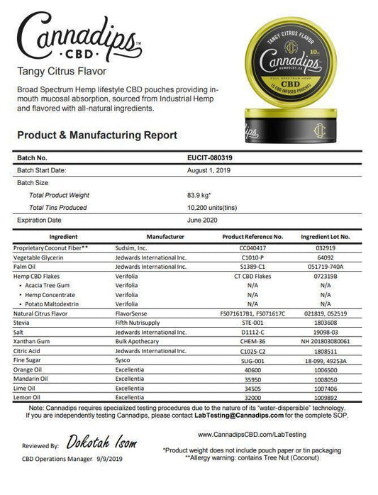 Cannadips 150mg CBD Snus Pouches - Tangy Citrus - remedykartelcbd1stop