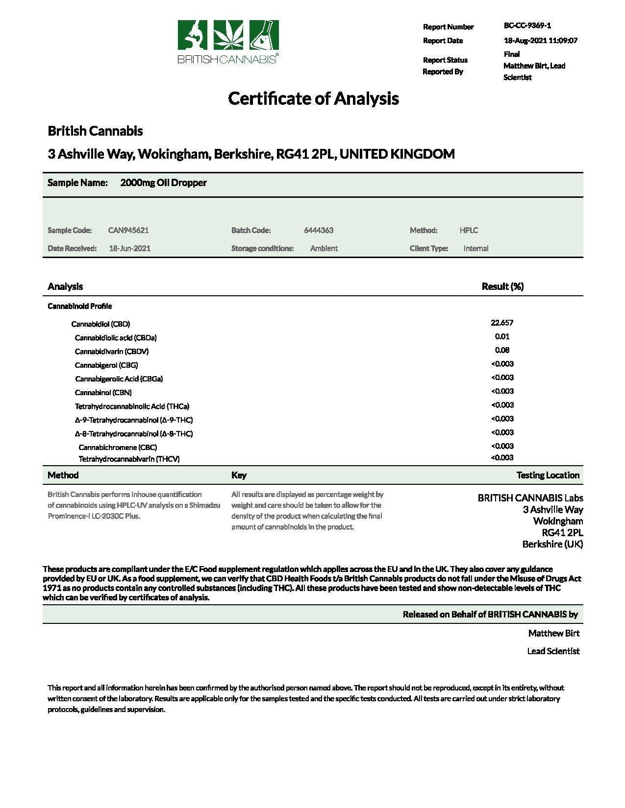 CBD by British Cannabis 2000mg CBD Cannabis Oil - 10ml - remedykartelcbd1stop