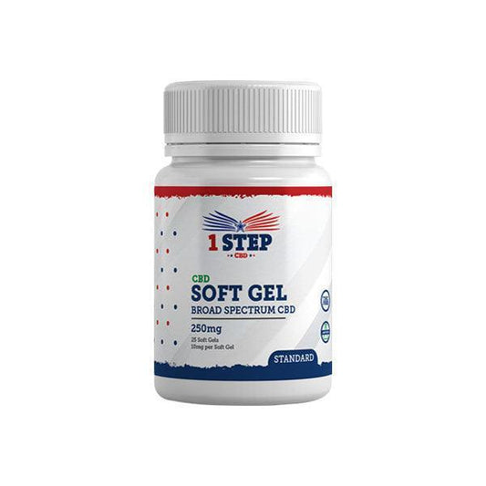 1 Step CBD 250mg Standard Broad Spectrum CBD Soft Gel Capsules - 25 Caps (BUY 1 GET 1 FREE) - remedykartelcbd1stop
