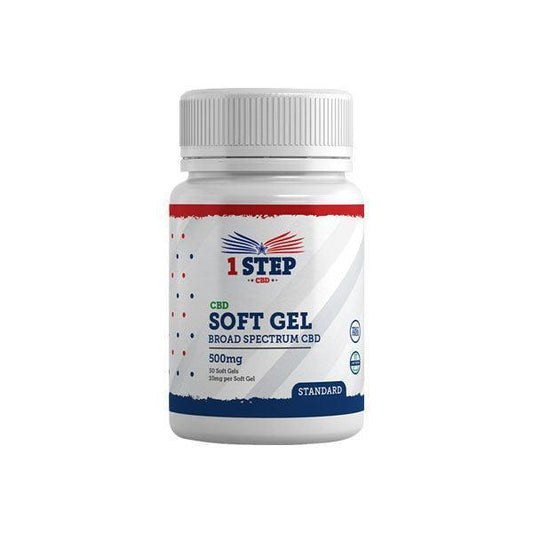 1 Step CBD 500mg Standard Broad Spectrum CBD Soft Gel Capsules - 50 Caps (BUY 1 GET 1 FREE) - remedykartelcbd1stop
