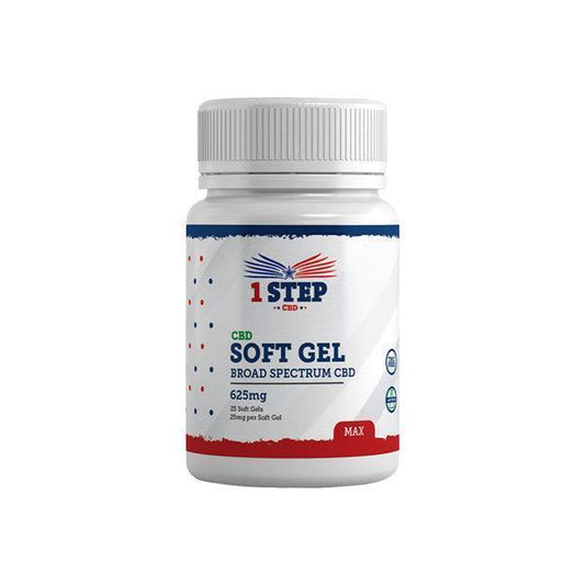 1 Step CBD 625mg Max Broad Spectrum CBD Soft Gel Capsules - 25 Caps (BUY 1 GET 1 FREE) - remedykartelcbd1stop